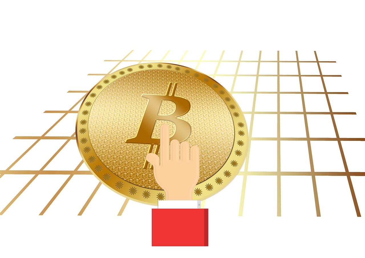 a gold bitcoin being held by a hand, computer art, red mesh in the facede, whole page illustration, sign, the background is white