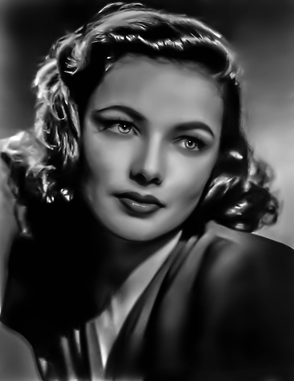 a black and white photo of a woman, vector art, inspired by George Hurrell, digital art, color photograph portrait 4k, 1 9 4 0 picture, julia hill, famous actresses