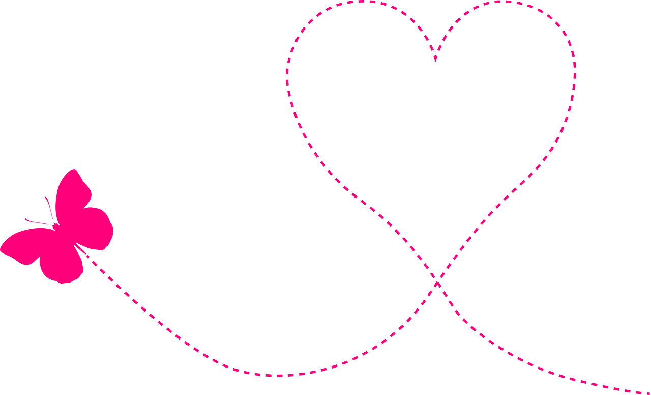 a pink butterfly in the shape of a heart, a digital rendering, pexels, infinity hieroglyph waves, the background is black, single line, start