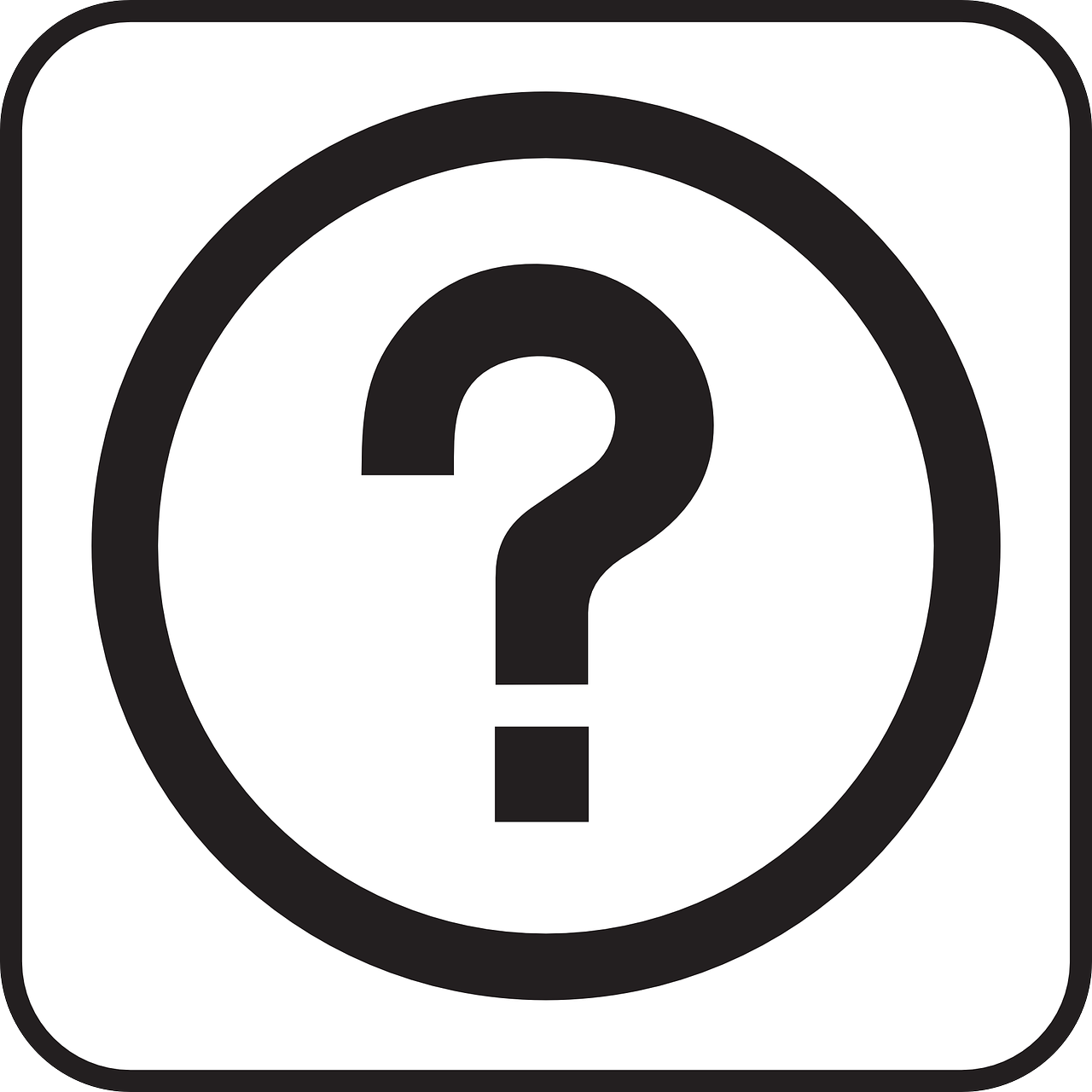 a black and white question mark in a circle, a cartoon, pixabay, computer art, habs logo, one panel, with a white background, istock