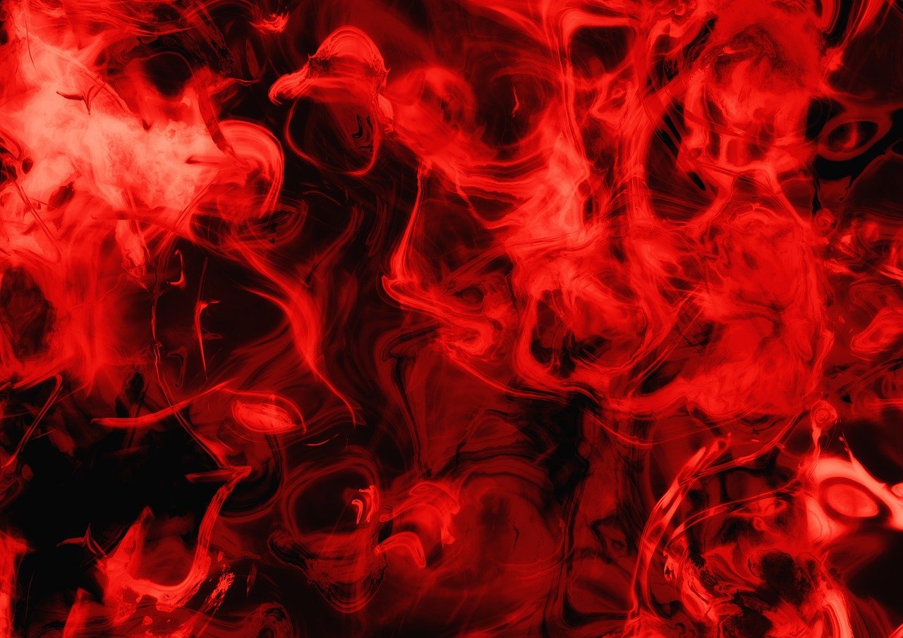 a close up of red smoke on a black background, digital art, swirly liquid fluid abstract art, red banners, full frame shot, in a red dream world