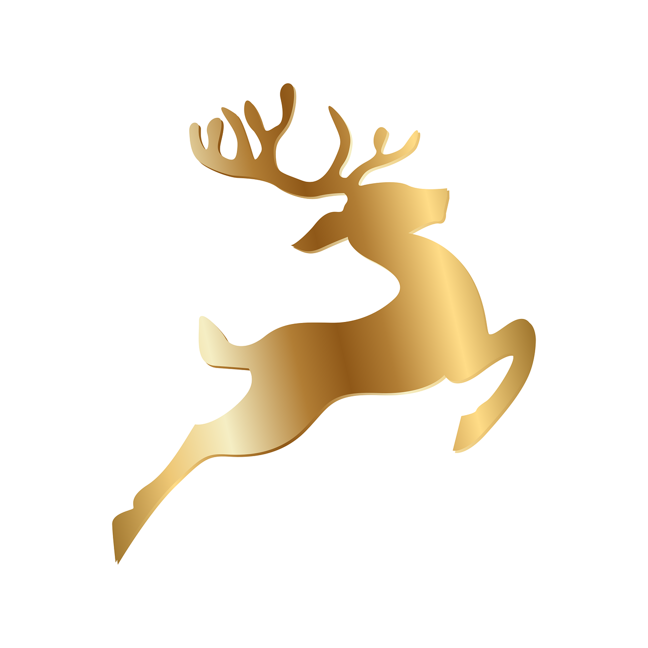 a golden reindeer leaping in the air, a picture, art deco, minimalist logo without text, gold and luxury materials, japan, metal body