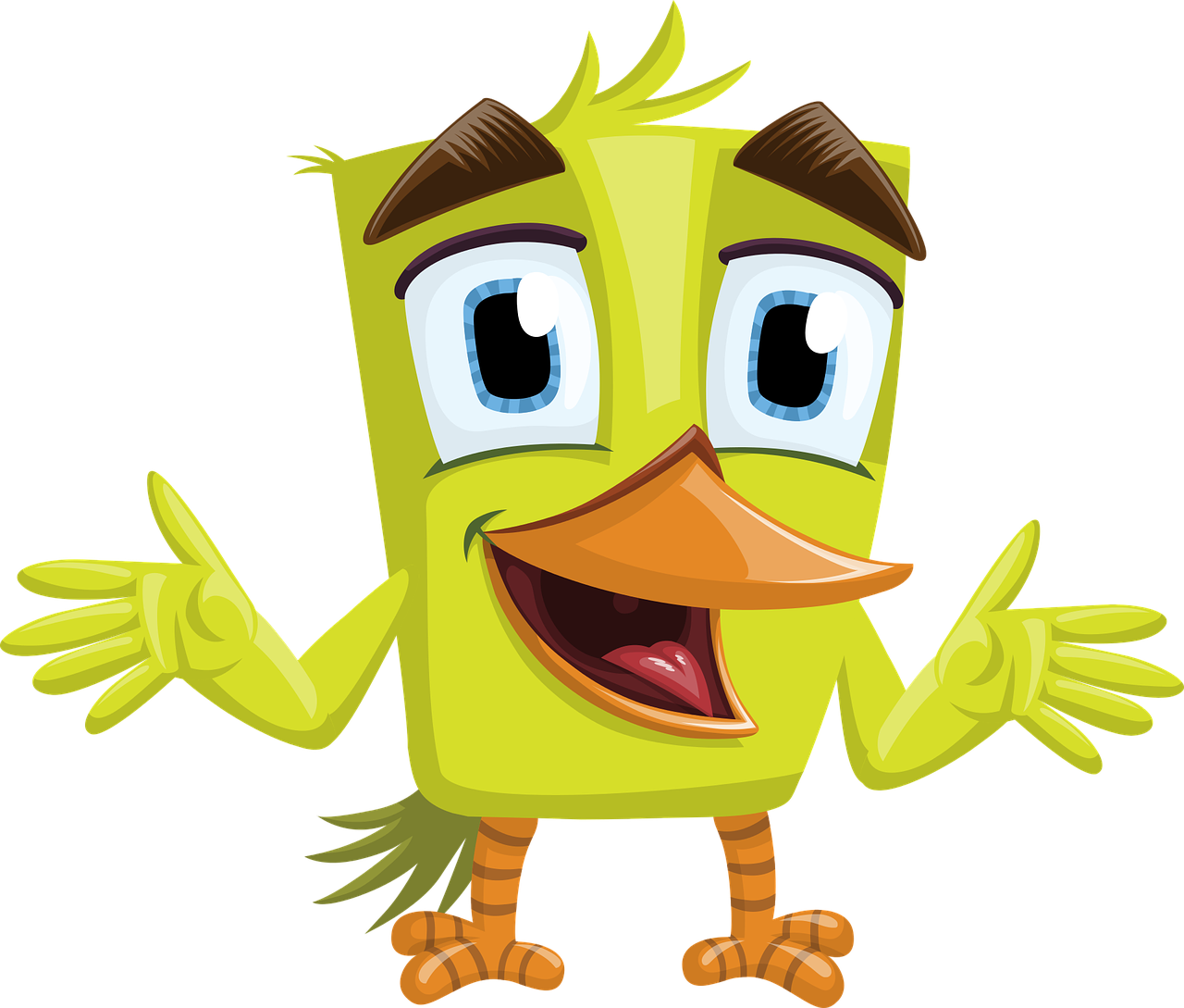 a cartoon green bird with brown hair and big eyes, vector art, pixabay, digital art, minion giving a thumbs up, the macho duck, (monster), blocky