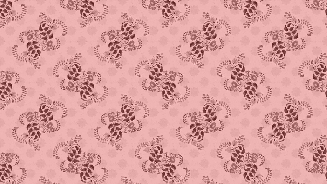 a pattern of flowers on a pink background, inspired by Katsushika Ōi, deviantart, brown:-2, tentacle motifs, strawberry fields forever, wallpaper on the walls