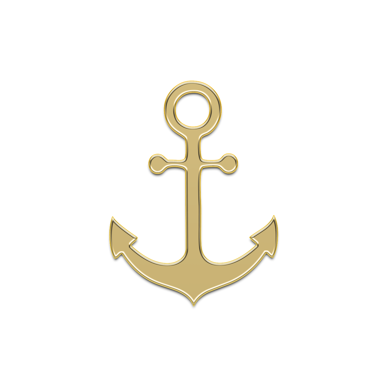 a gold anchor on a black background, by Andrei Kolkoutine, symbolism, brass plated, simple stylized, cad, jewelry
