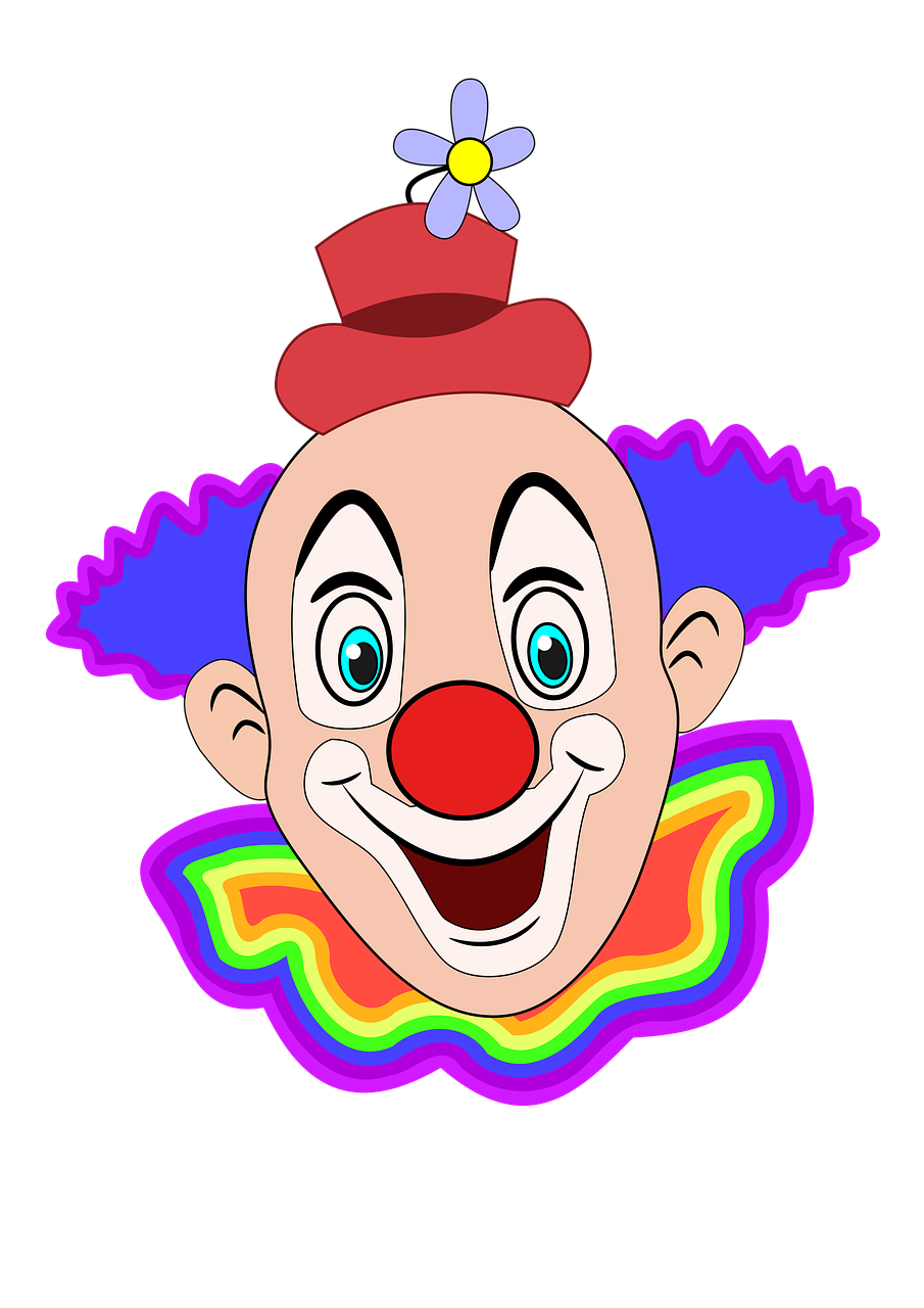 a close up of a clown's face on a black background, a digital rendering, pop art, multicolored vector art, he is smiling, cartoon style illustration, mascot illustration