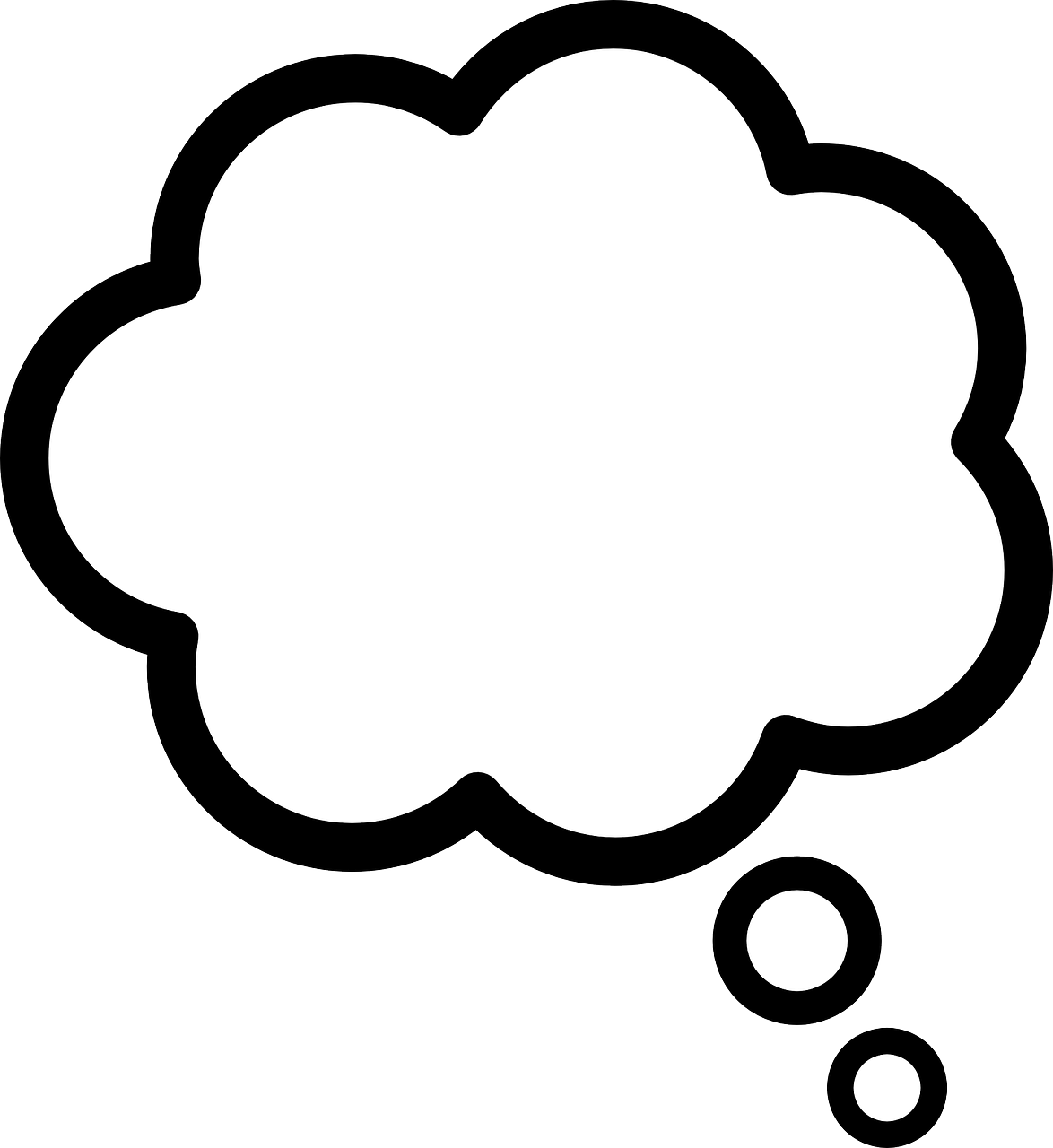 a black and white picture of a thought bubble, vector art, inspired by Carlos Enríquez Gómez, trending on pixabay, minimalism, cloud storage, lowres, white background and fill, facing left