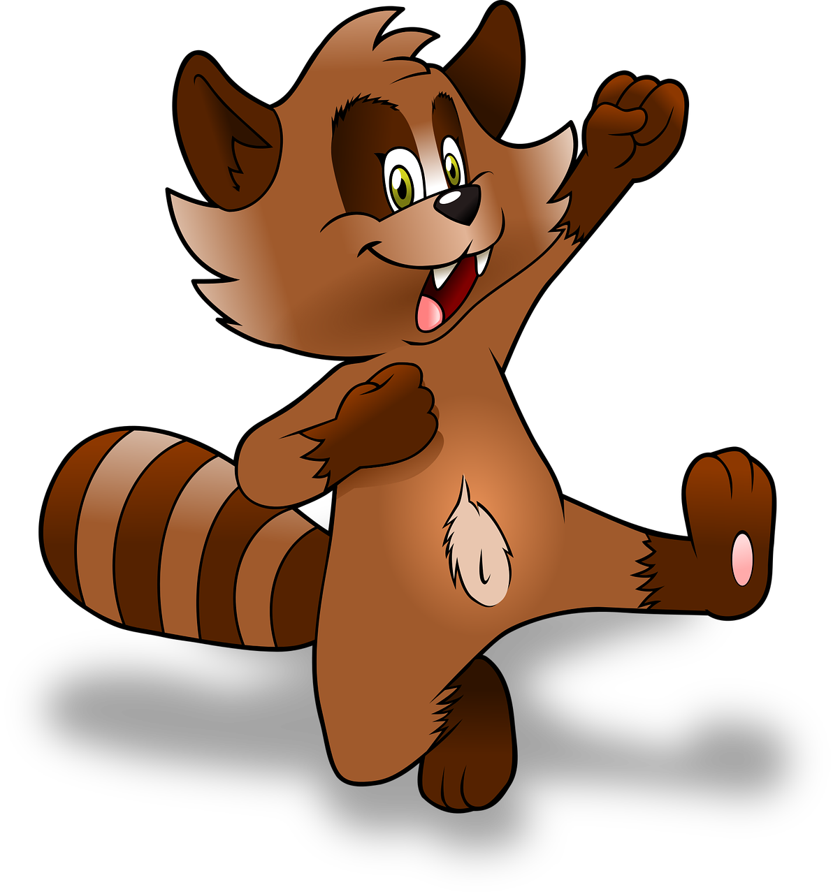 a cartoon raccoon standing on its hind legs, a digital rendering, inspired by Hanna-Barbera, !!!! cat!!!!, logan, sly smile, leaping