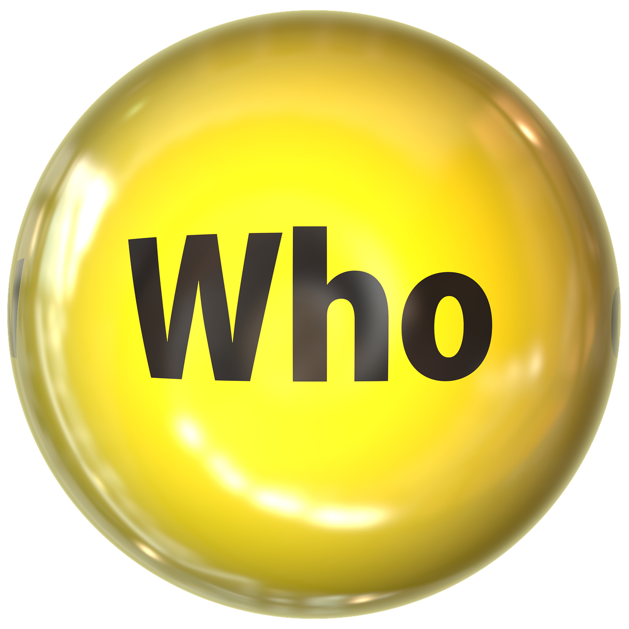 a yellow button with the word who on it, by Willy Bo Richardson, digital art, smooth oval head, glossy sphere, heroic, wikipedia