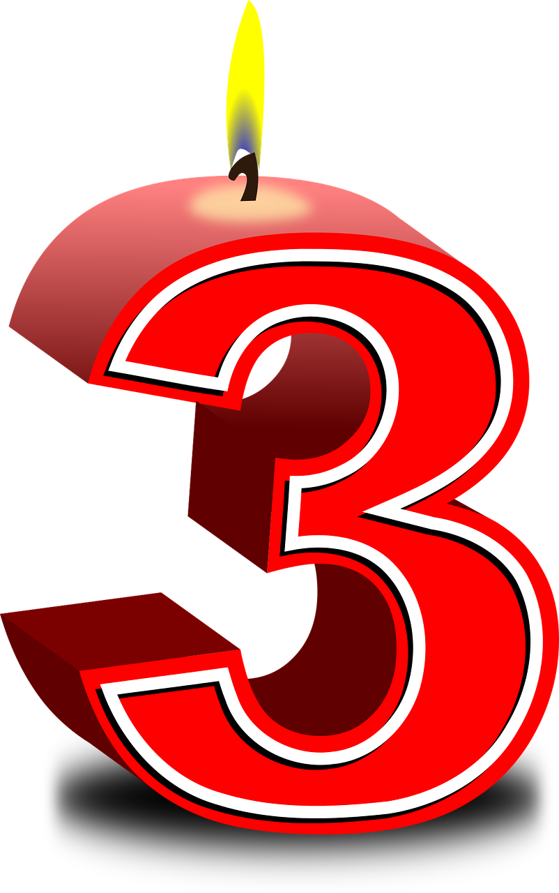 a birthday candle in the shape of the number 3, a digital rendering, by Bob Ringwood, pixabay, digital art, red apples, avatar image, three eyed, ( ( illustration