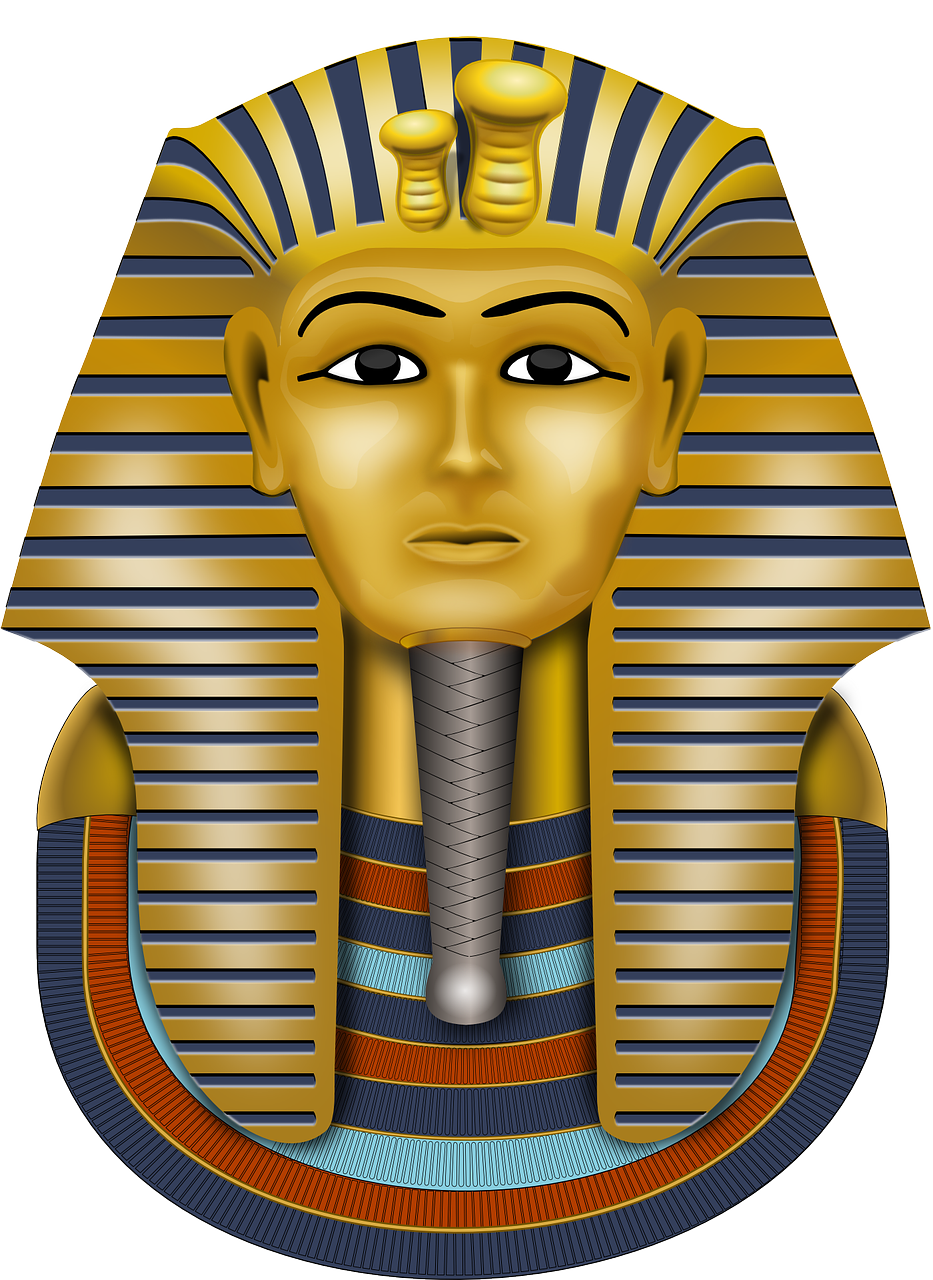 a golden pharaoh mask on a white background, egyptian art, by Joseph Henderson, created in adobe illustrator, the sphinx, tomb, fully frontal view