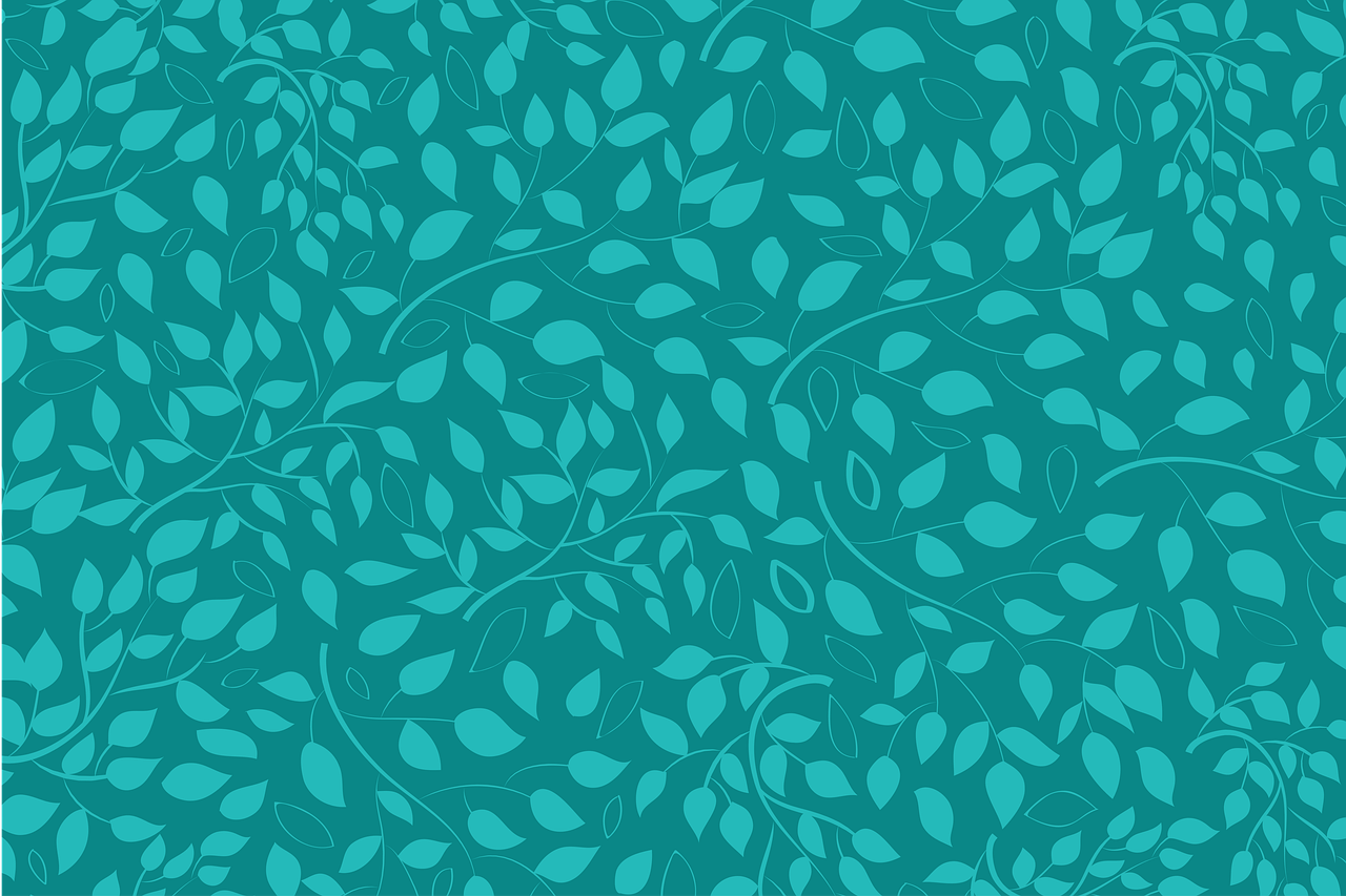 a pattern of blue leaves on a teal background, a digital rendering, winding branches, flat, subtle pattern, windy