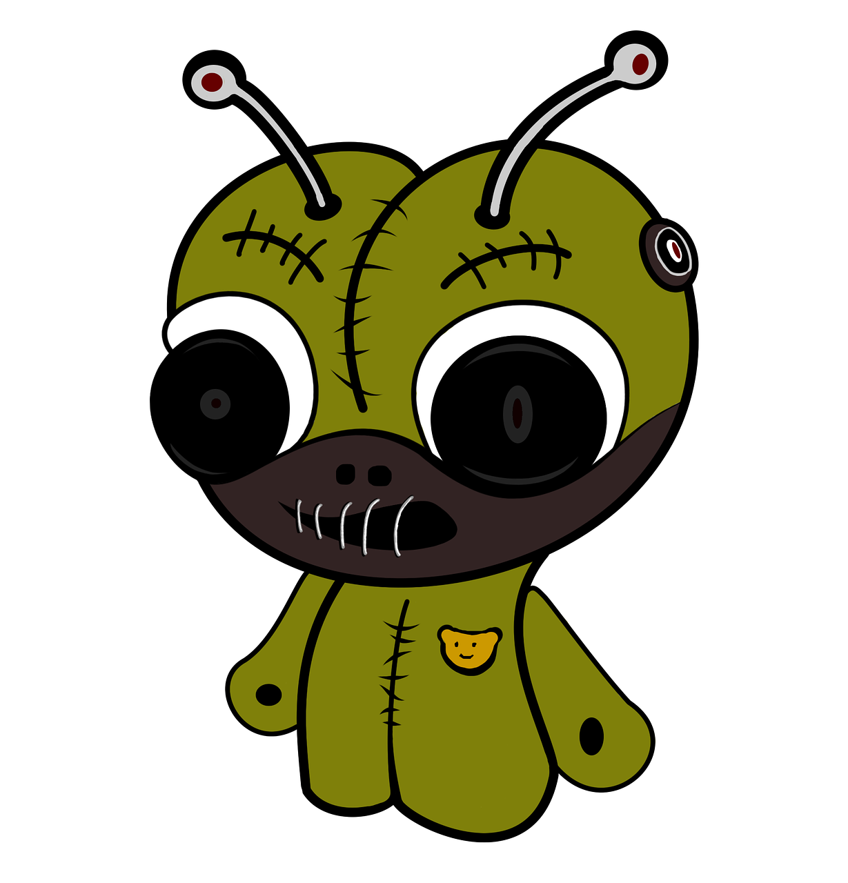 a close up of a stuffed animal on a white background, concept art, deviantart, lowbrow, an evil alien astronaut, !!! very coherent!!! vector art, here is one olive, chibi