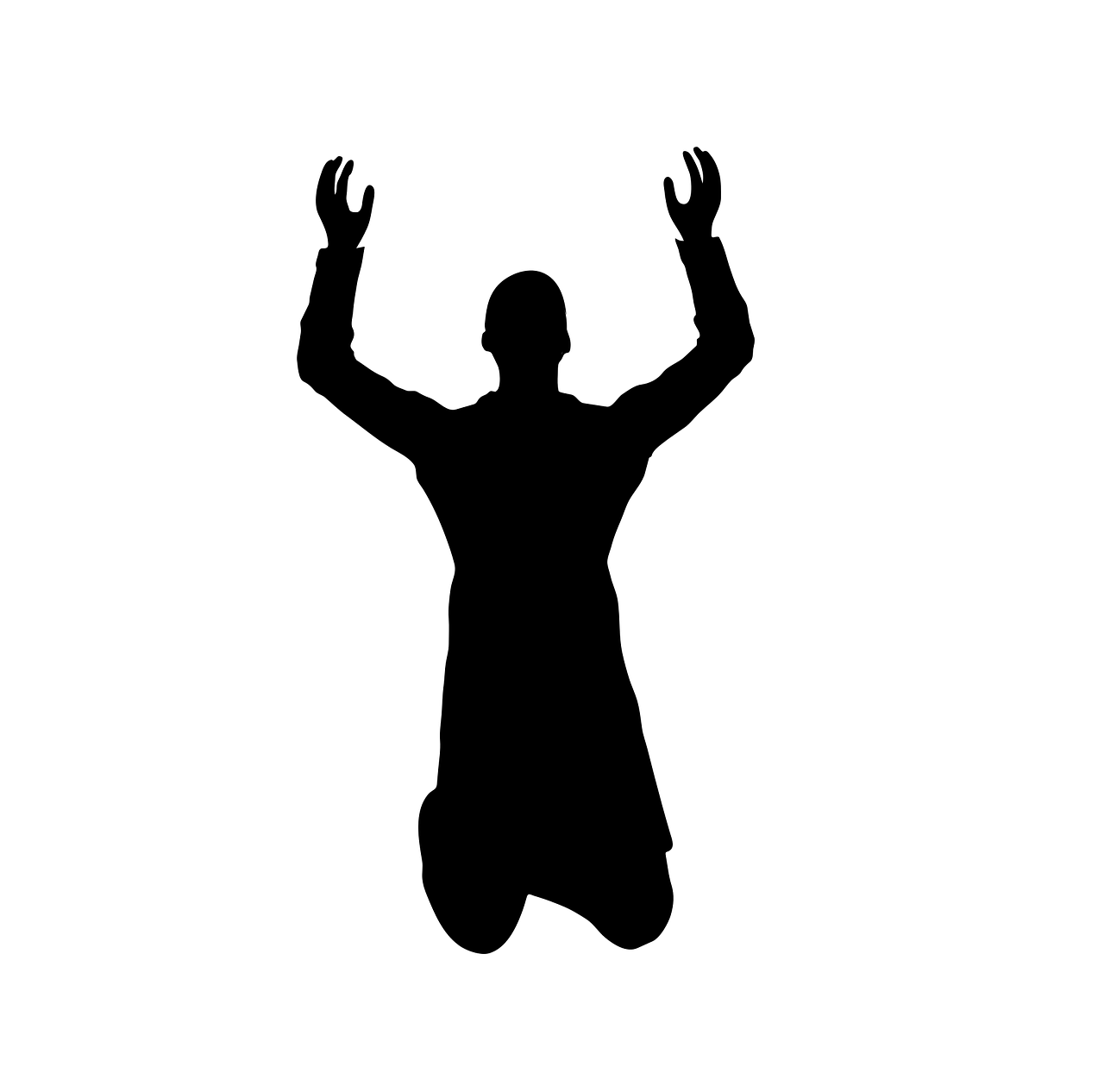 a silhouette of a man jumping in the air, a stock photo, shutterstock, hurufiyya, an evil catholic priest, black color on white background, praise the omnissaiah, begging