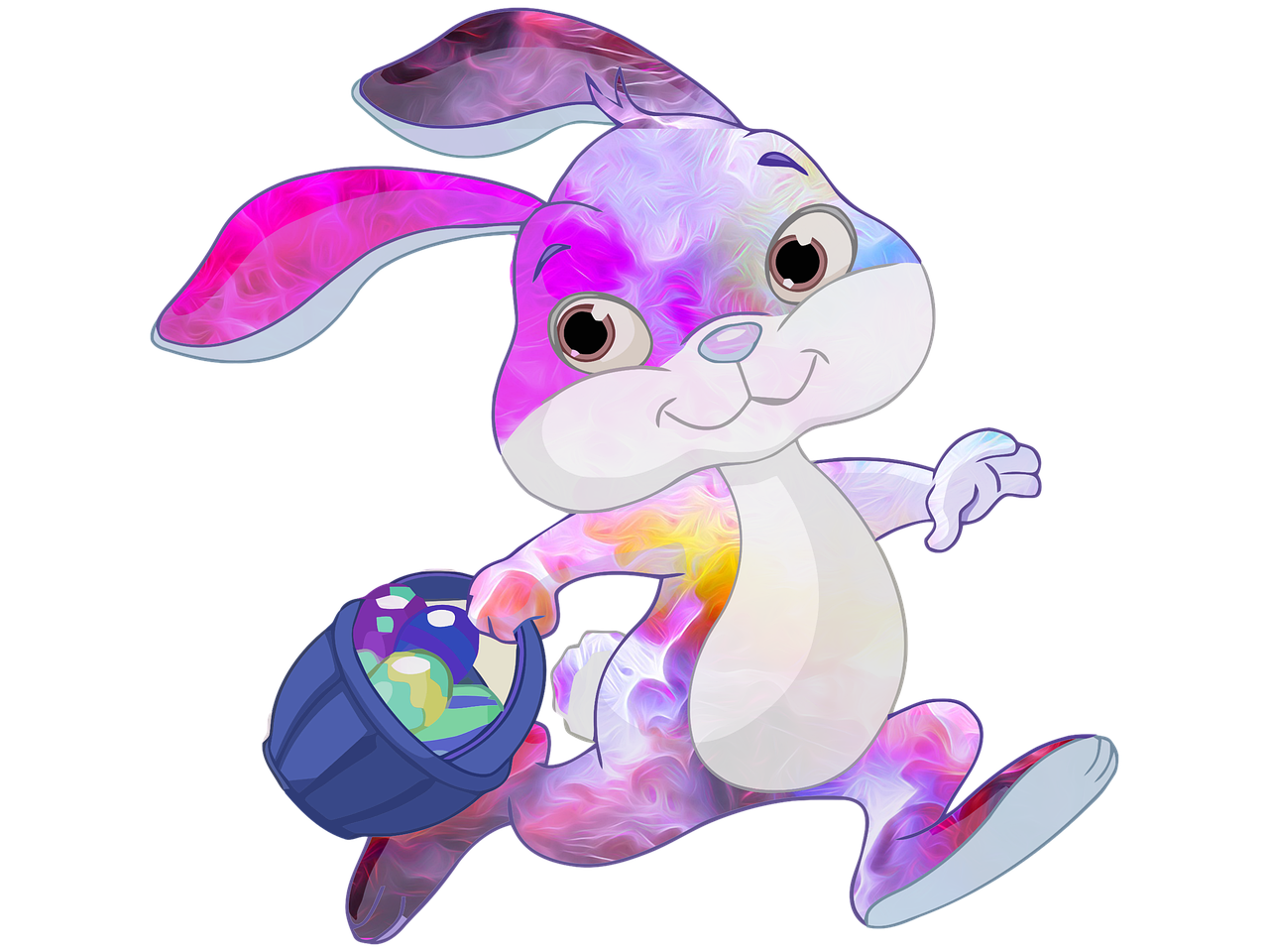 a cartoon bunny running with an easter basket, a digital rendering, by Caroline Chariot-Dayez, pixabay, digital art, shiny and sparkling, 3 2 x 3 2, a colorful, imvu