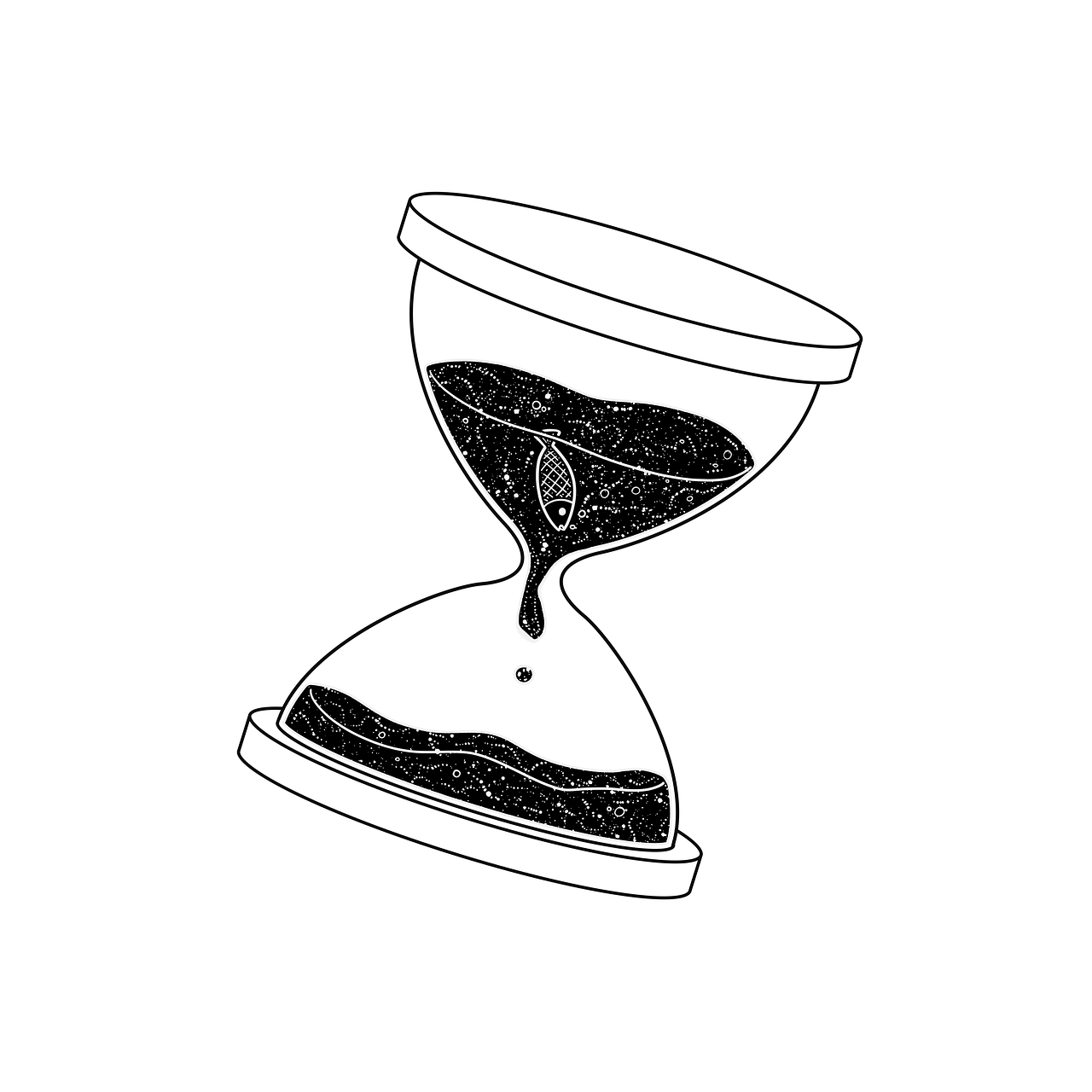 a black and white drawing of an hourglass, process art, slime, svg illustration, high quality photo, sad