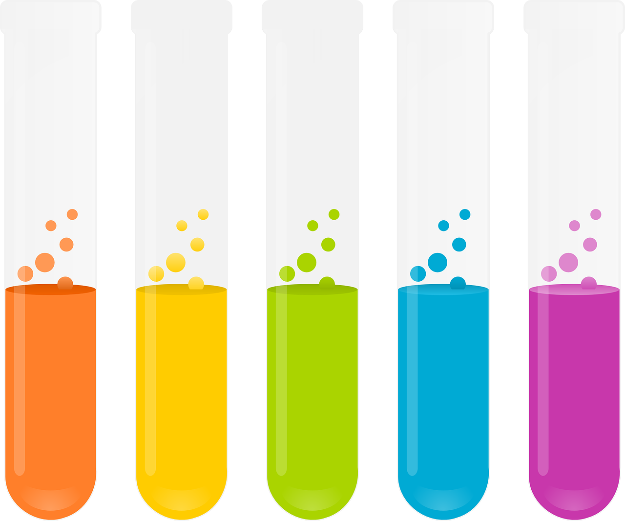 a row of test tubes filled with different colored liquids, an illustration of, exciting illustration, rainbow colored, flat bold color, illustration]