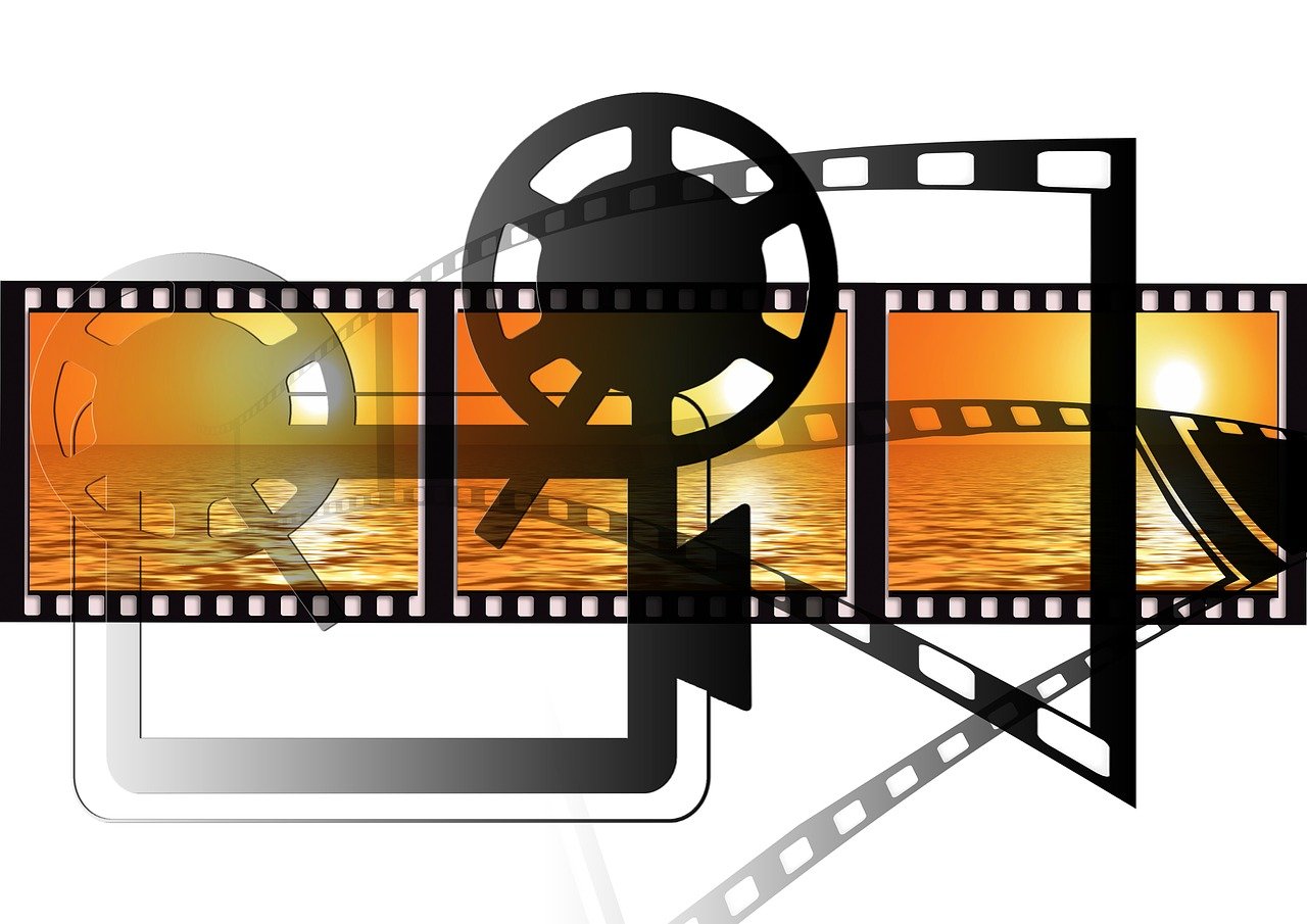 a film strip with a picture of a boat in the water, a picture, pixabay, video art, movie clockwerk orange, movie set, film camera, award-winning cinema