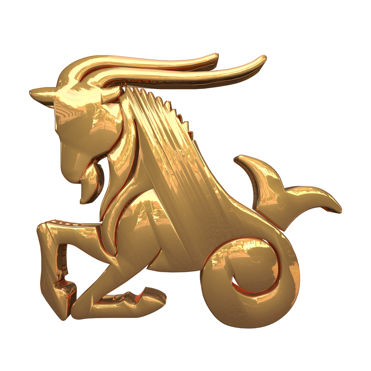 a gold zodiac sign on a black background, a raytraced image, by Aleksander Kotsis, zbrush central, gilt metal, pony, very accurate photo, cycles 3 d render