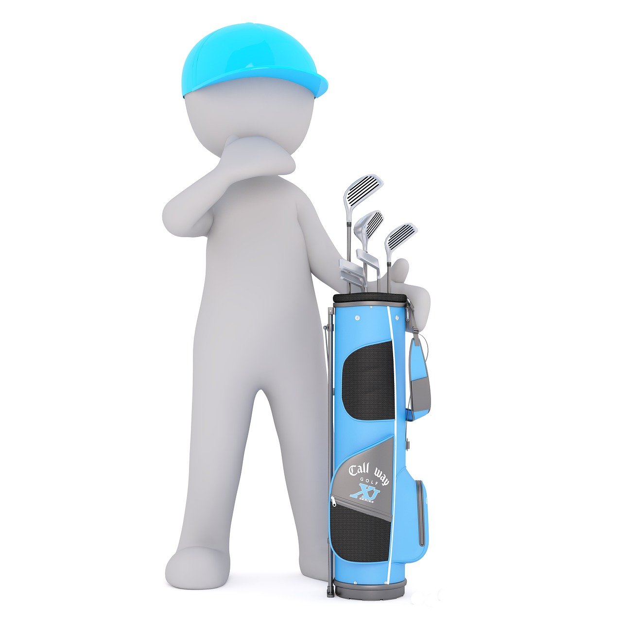 a person standing next to a bag of golf clubs, cg society contest winner, conceptual art, on a white background, helmet is off, blue print, 3d characters