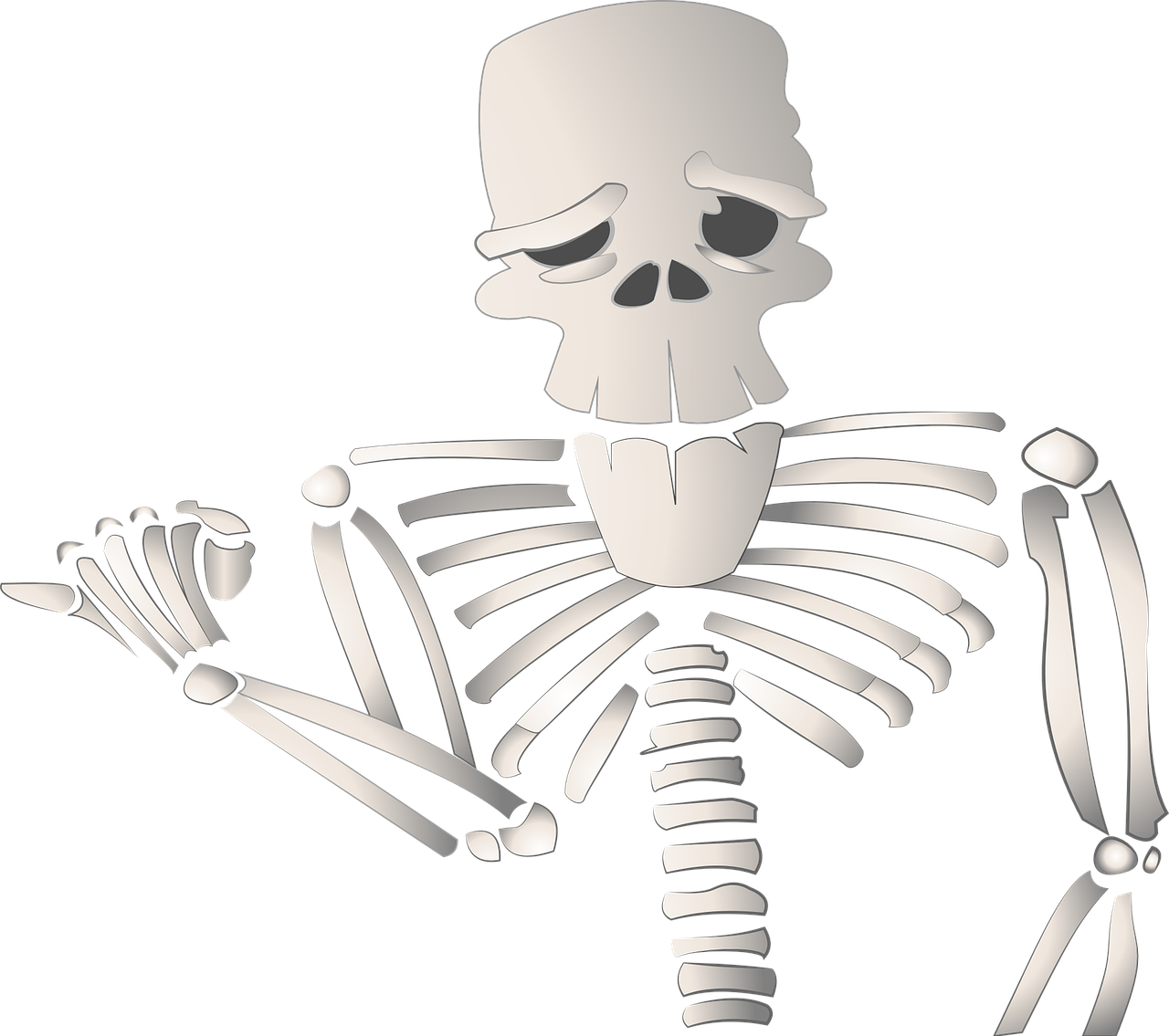 a skeleton holding a tennis racquet in one hand and a tennis ball in the other, inspired by Stephen Bone, pixabay contest winner, digital art, folded arms, white scary skin, cartoon shading, an underslung jaw