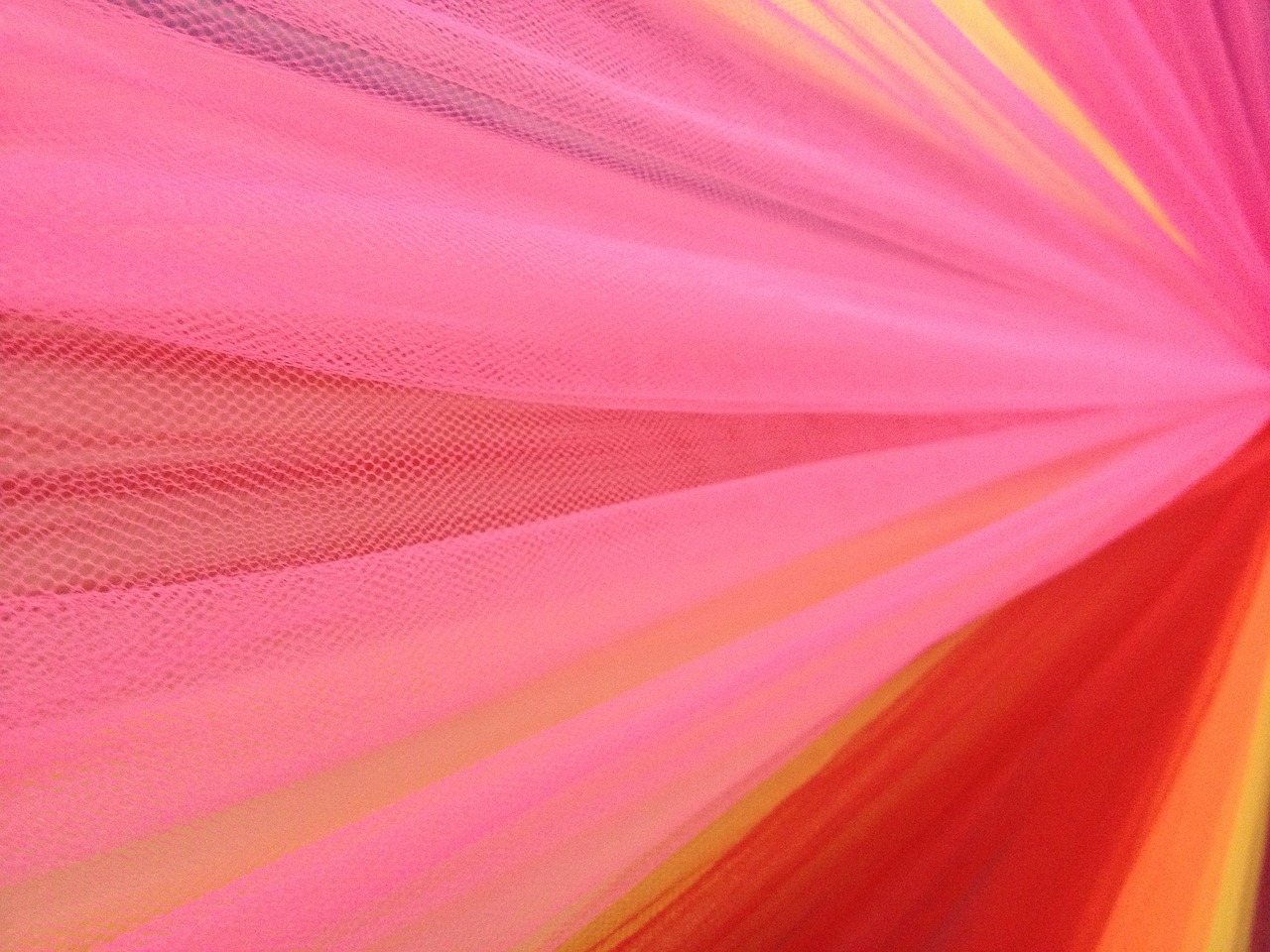 a close up of a pink and yellow umbrella, inspired by Gabriel Dawe, flickr, net art, ombre fishnet gown, red spike aura in motion, orange neon stripes, medium detail