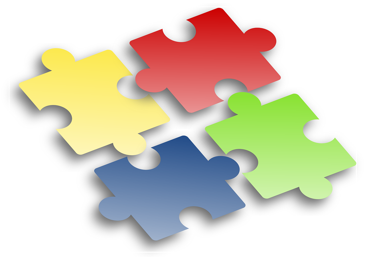 a group of four puzzle pieces sitting on top of each other, a jigsaw puzzle, by Eugeniusz Zak, iphone screenshot, vectorart, iphone wallpaper, wikimedia