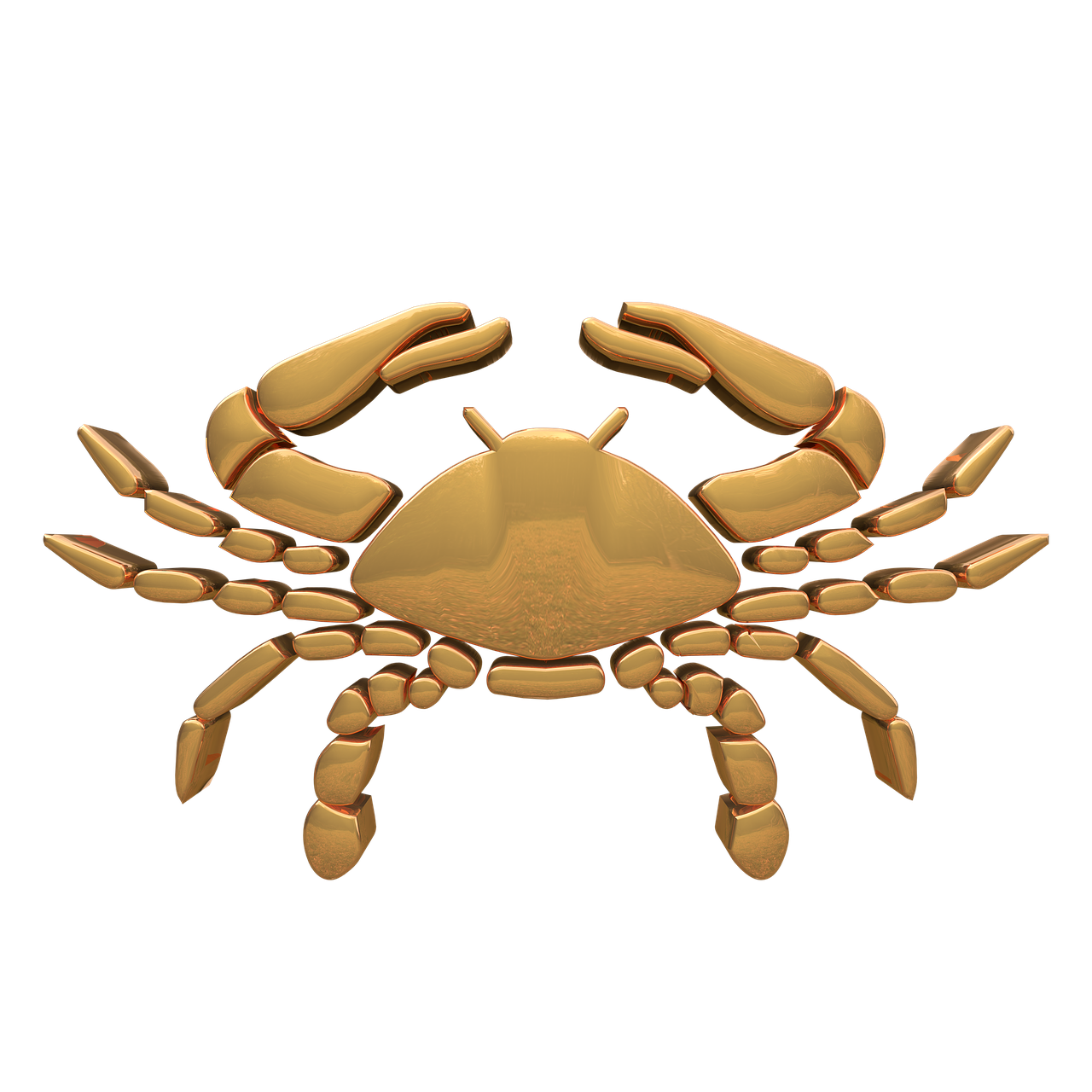 a close up of a crab on a black background, a digital rendering, art deco, gold metal, untextured, jewelry design, 3 d icon for mobile game