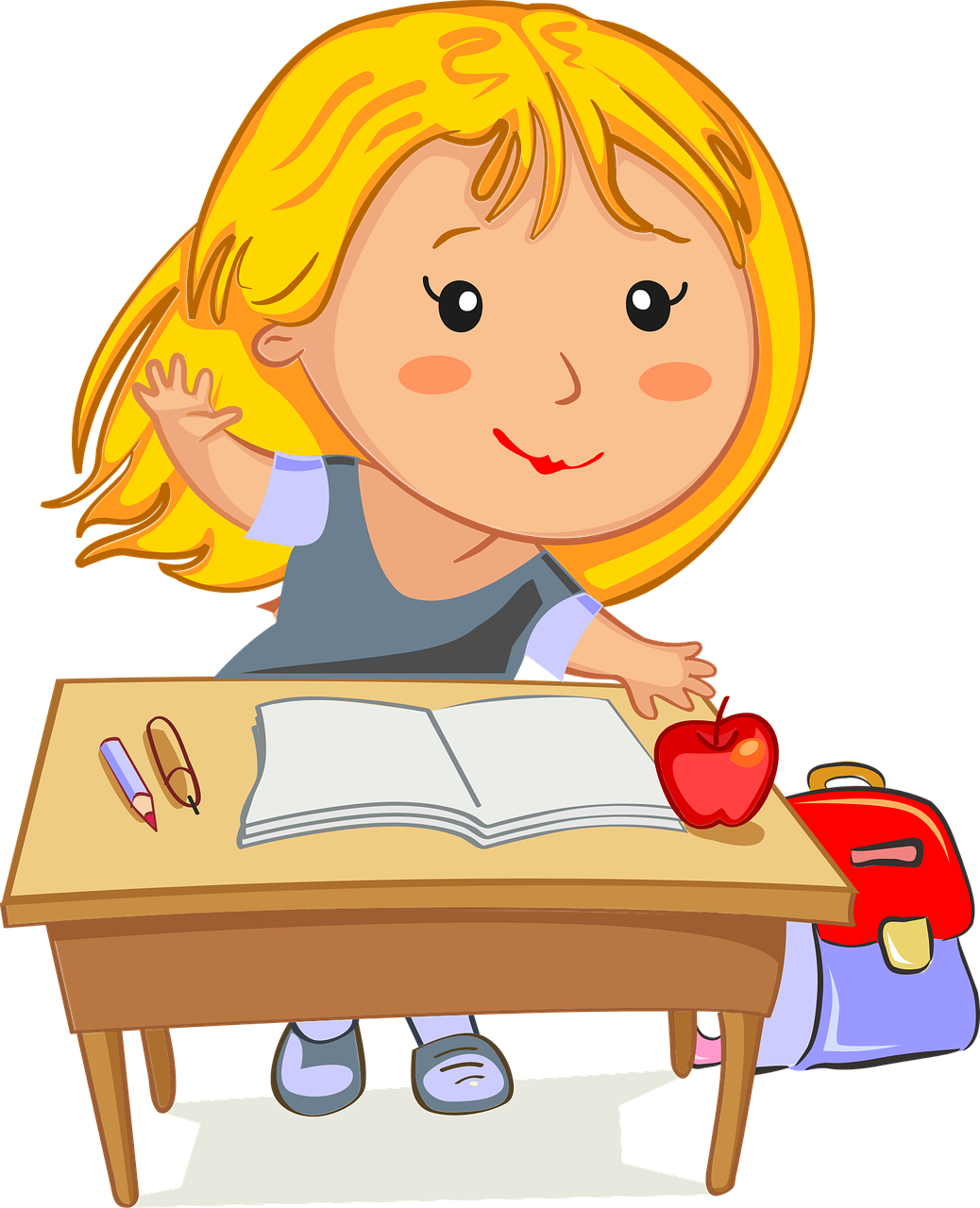 a little girl sitting at a desk with an apple, an illustration of, happening, on black background, diary on her hand, exciting illustration, clip-art