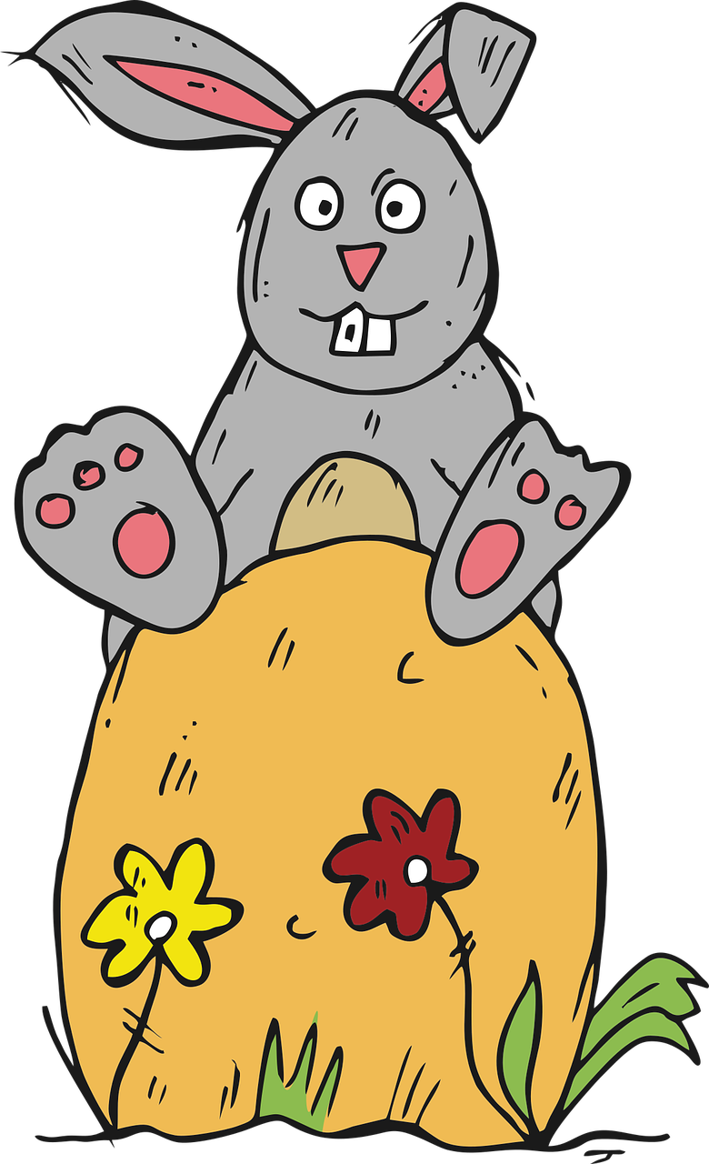 a cartoon bunny sitting on top of a pumpkin, a drawing, inspired by Shūbun Tenshō, pixabay, sōsaku hanga, with yellow flowers around it, on a black background, chinchilla animal, photostock