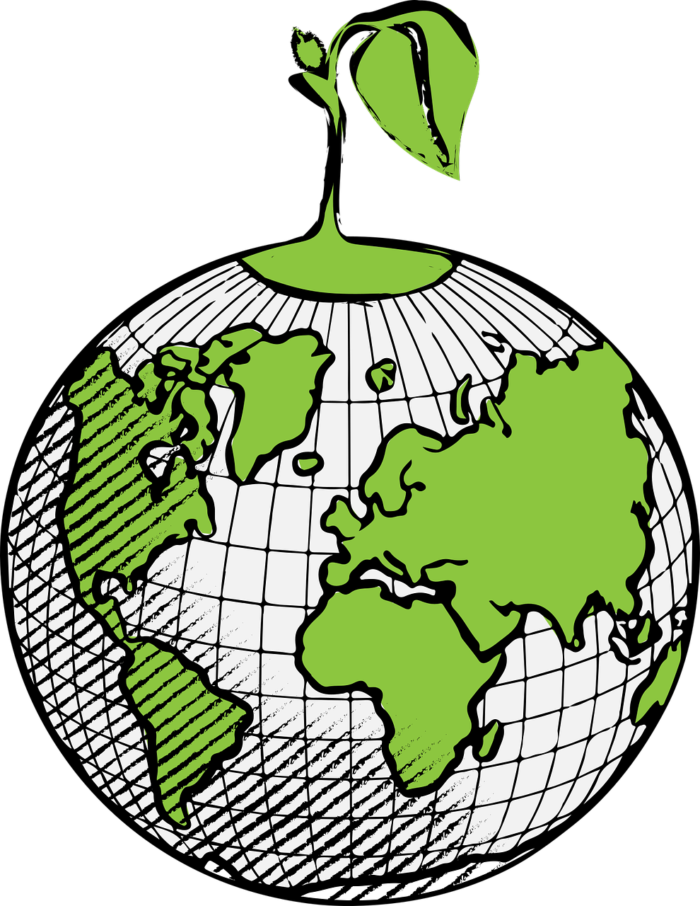 a globe with a leaf on top of it, by Joe Stefanelli, digitally drawn, hydroponic farms, frank kozik, graphic detail