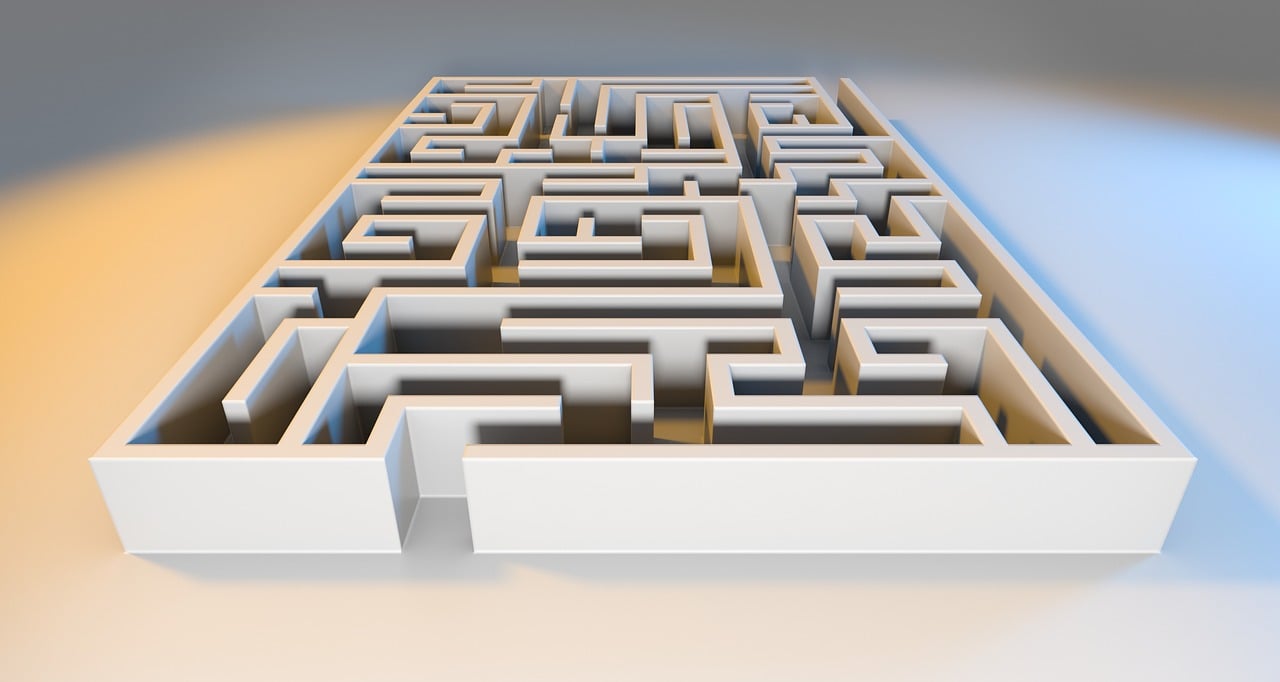 a large maze in the middle of a room, an ambient occlusion render, digital art, closeup photograph, lighting path traced, huge success, description