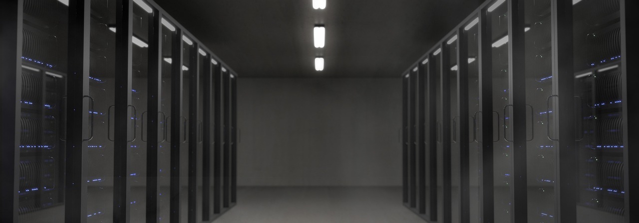 a row of servers in a data center, a computer rendering, inspired by David Chipperfield, photo of scp-173, sparse dark atmosphere, 2012, banner