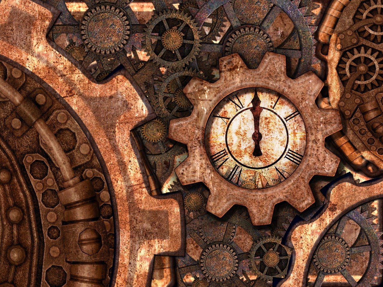 a close up of a clock surrounded by gears, concept art, by Andrei Kolkoutine, trending on pixabay, assemblage, with vestiges of rusty machinery, highly detailed texture, 3 2 x 3 2, hi resolution