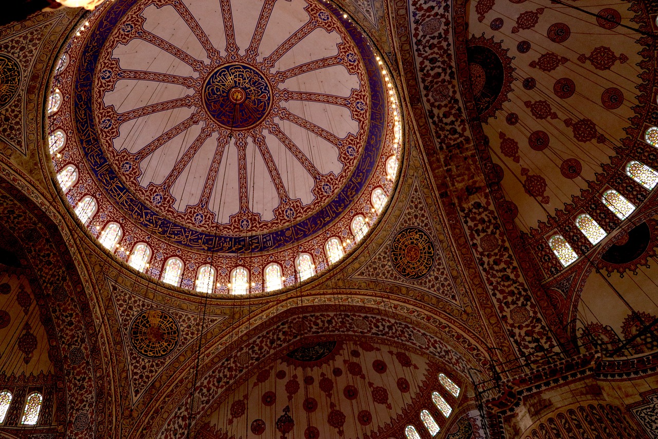 a picture of a dome inside of a building, inspired by Lü Ji, flickr, arabesque, berries inside structure, fallout style istanbul, paisley, seen from the side