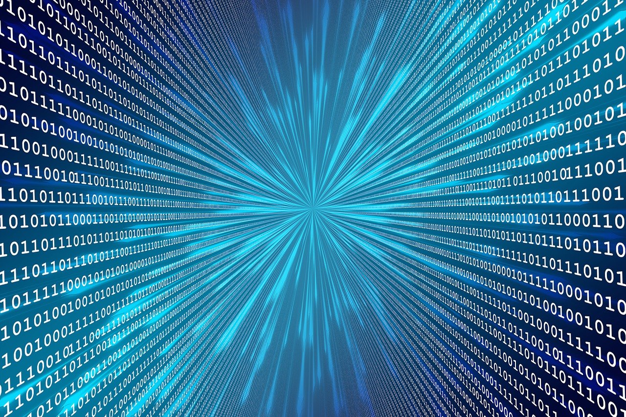 a computer screen with a lot of numbers on it, shutterstock, computer art, hyperspace, vector background, blue image, binary