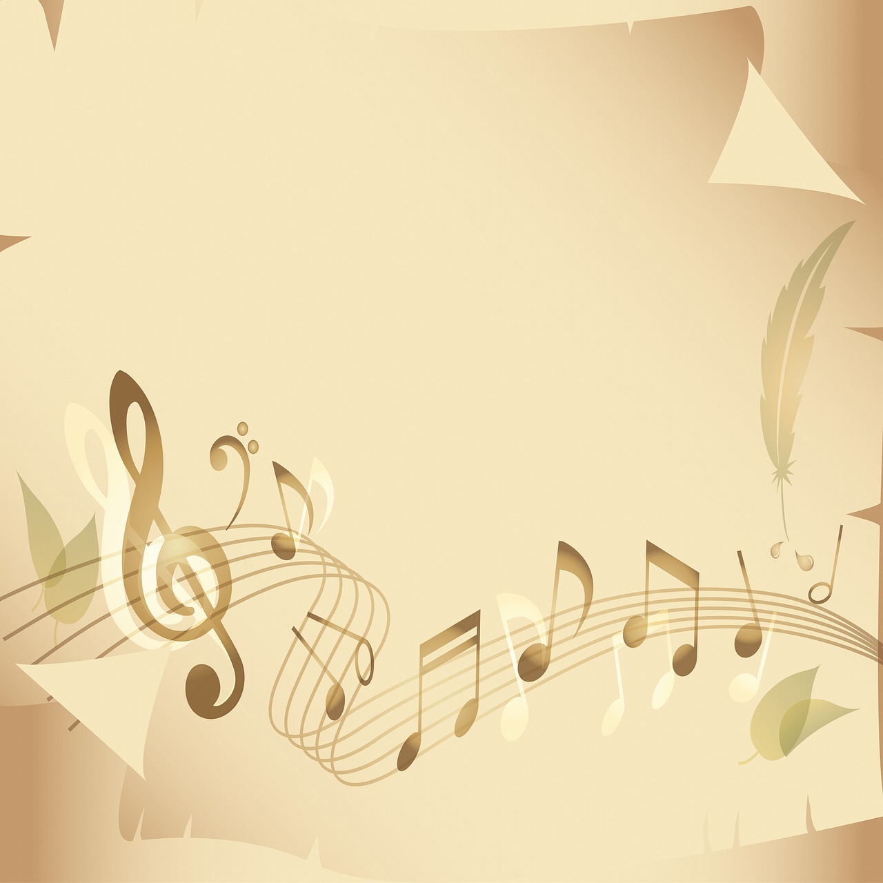 a group of musical notes sitting on top of a sheet of paper, an illustration of, baroque, soft feather, warm theme, width 768, exciting illustration