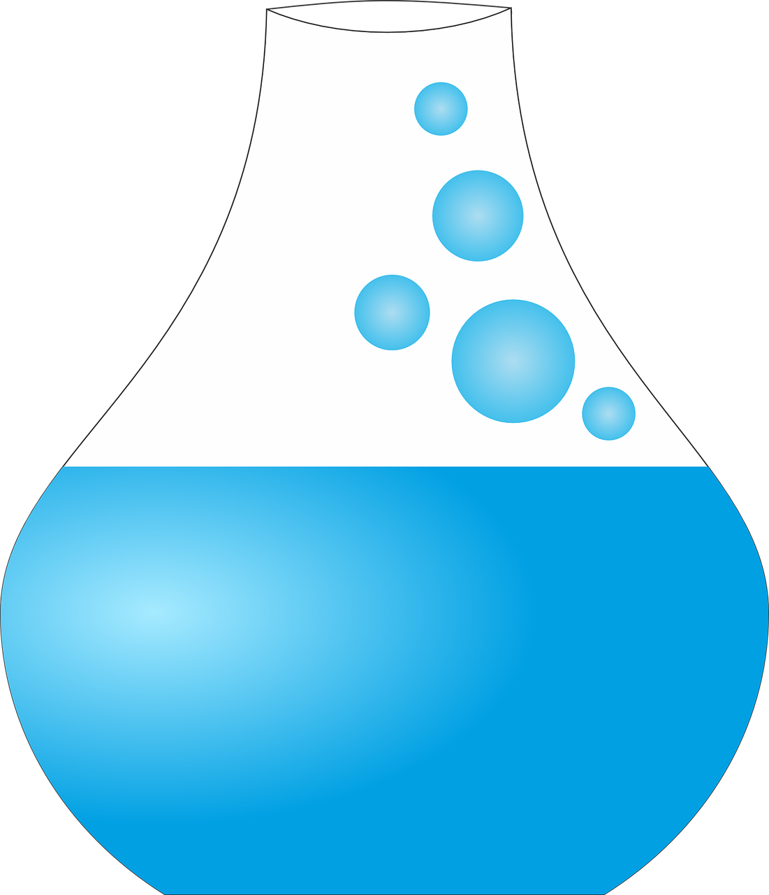 a flask filled with blue liquid and bubbles, an illustration of, inspired by Masamitsu Ōta, pixabay, plasticien, simple and clean illustration, high res photo, lamp ( ( ( fish tank ) ) ) ), clone laboratory