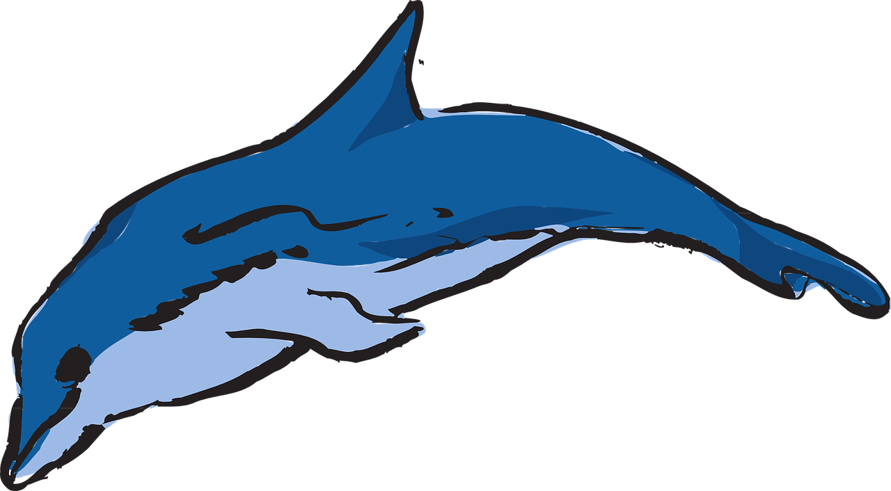 a blue dolphin jumping out of the water, a digital rendering, by Ramón Silva, pixabay, cobra, shaded animation cel, back shark fin, sharpie, truncated snout under visor