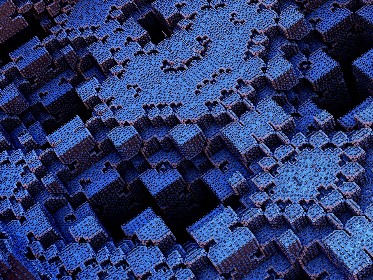 a close up of a bunch of blue cubes, by Jon Coffelt, trending on cg society, generative art, deep mandelbulb landscape, brick, fractal lace, textured like a carpet