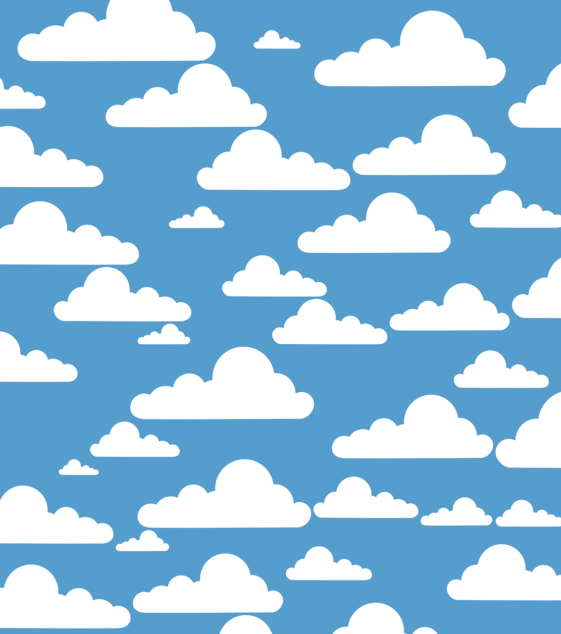 a sky filled with lots of white clouds, an illustration of, repeating pattern, lots of negative space, medium blue, in a medium full shot