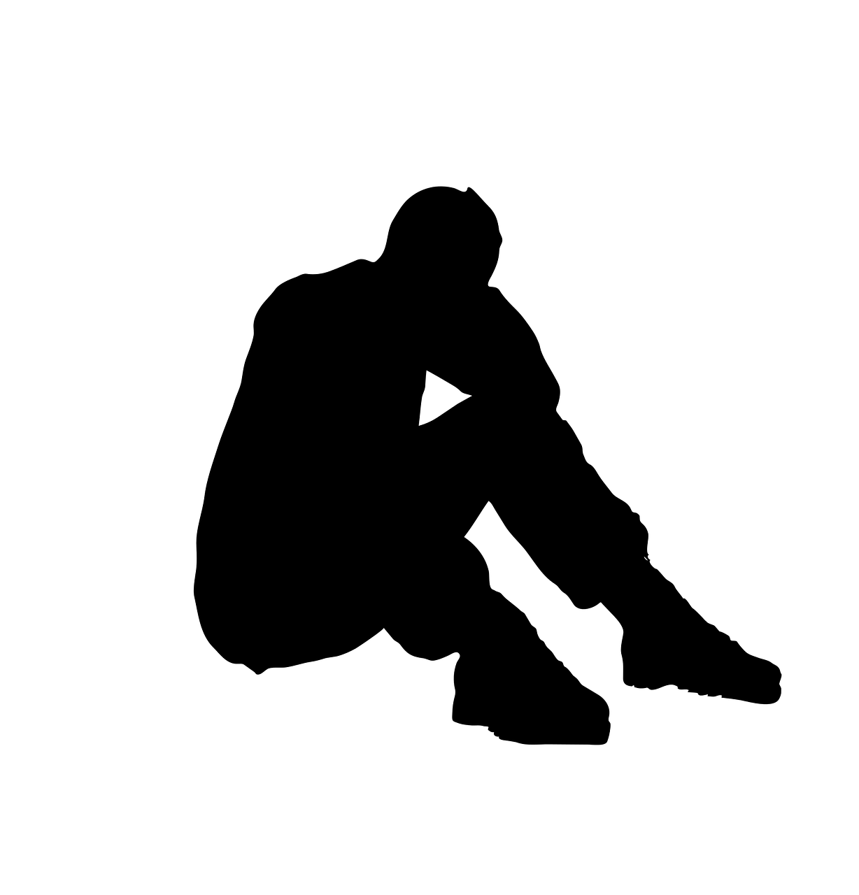 a silhouette of a man sitting on a skateboard, a picture, trending on pixabay, figuration libre, looks sad and solemn, resting head on hands, sitting on the floor, 2 d image