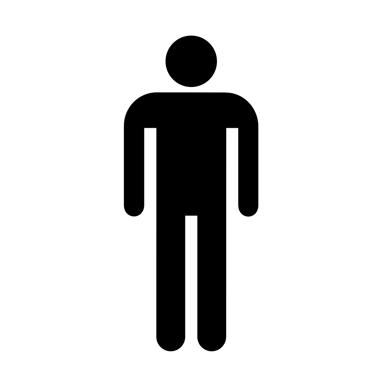 a black and white silhouette of a man, a cartoon, by Andrei Kolkoutine, pixabay, bathroom, symmetric body, square, leg high
