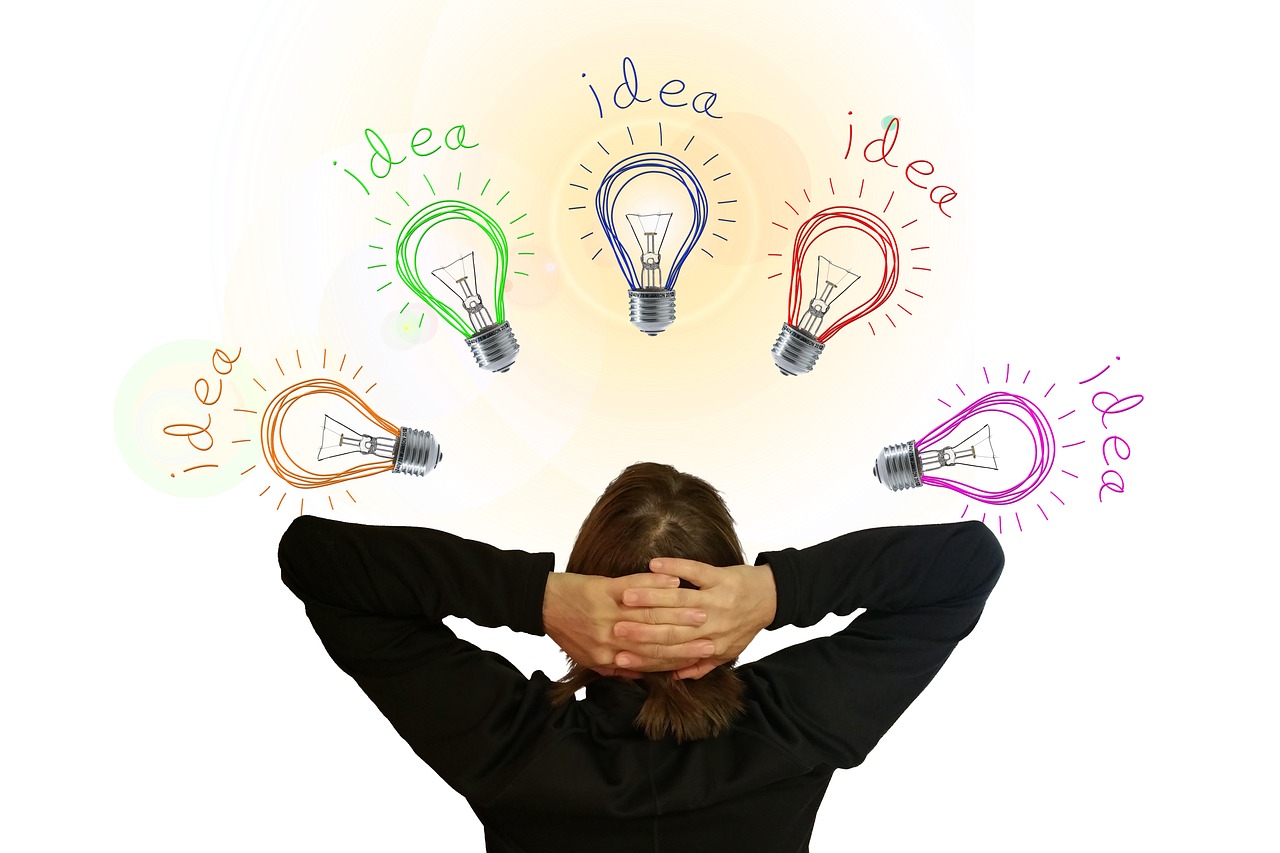 a woman is covering her eyes with her hands, a picture, conceptual art, light bulbs, colorful ideas, clipart, backwards