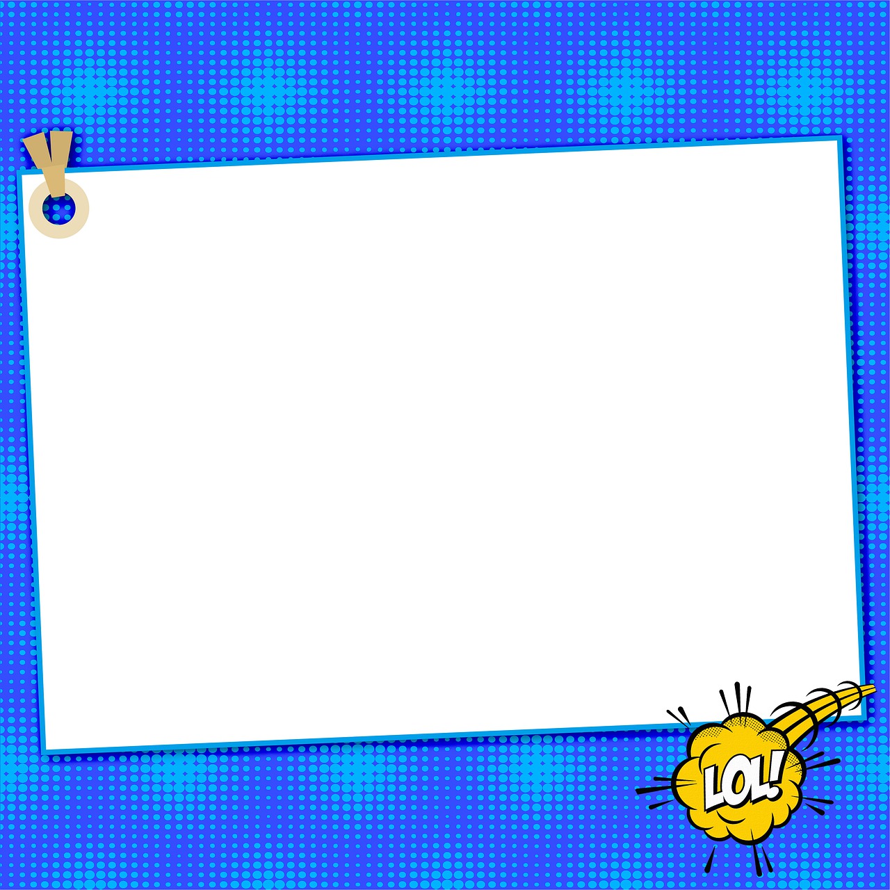 a picture of a picture of a picture of a picture of a picture of a picture of a picture of a picture of a picture of a, a comic book panel, inspired by Roy Lichtenstein, trending on pixabay, pop art, paper border, amazing blue background theme, card back template, loli