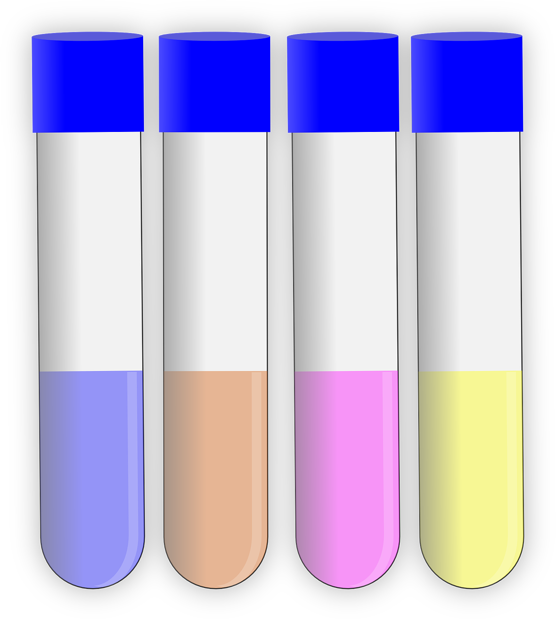 a row of test tubes filled with different colored liquids, an illustration of, inspired by Doug Ohlson, color field, paint tool sai!! blue, four, skin color, clipart