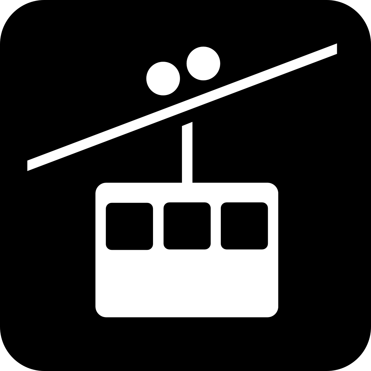a black and white picture of a cable car, vector art, by Andrei Kolkoutine, trending on pixabay, figuration libre, skiing, in icon style, on black background, switch