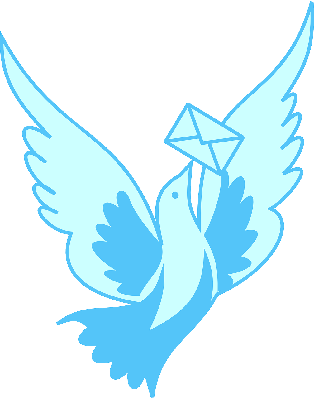 a bird with a letter in its beak, an illustration of, hurufiyya, infinite angel wings, delivering mail, blue colored, svg illustration