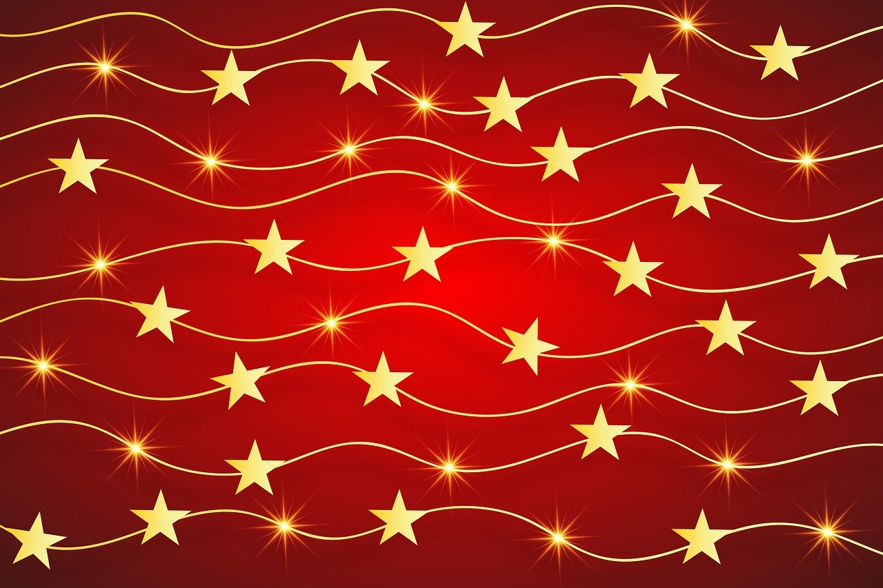 a red background with gold stars, inspired by Slava Raškaj, vectorial curves, stars and stripes, medium detail, gold wires