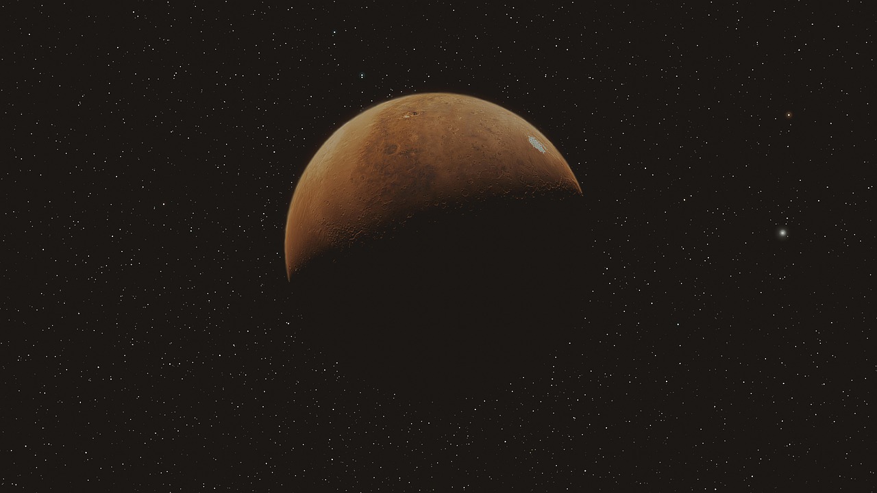 a close up of a planet with a star in the background, a digital rendering, mars aerial photography, fotografia, halfmoon in space, shot with hasselblade camera